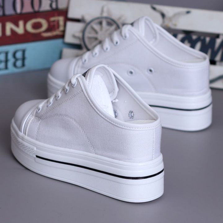 korean-version-spring-summer-white-shoes-women-thick-soled-new-style-inner-heightening-8cm-no-heel-slip-on-lazy-canvas-half-slippers