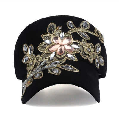 [Yarbuu] ยี่ห้อหมวกเบสบอลด้วยดอกไม้ผ้าใบ snapback หมวกสำหรับผู้หญิงหญิงหมวกหมวกที่มีคุณภาพสูง rhinestone หมวกยีนส์