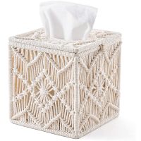 Tissue Box Cover Boho Decor Square Paper Tissue Holder with Bead Buckle Macrame Napkin Tissues Organizer Home Decor