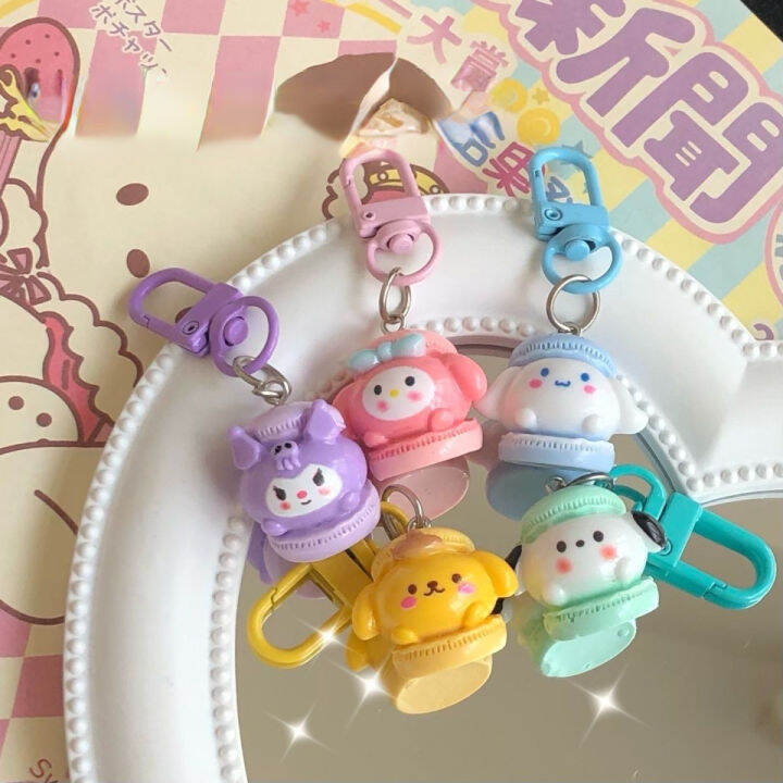 sanrio-พวงกุญแจมาการองหวานรูปหัวใจกระเป๋านักเรียนเด็กผู้หญิง5ชิ้นจี้ห้อยคอเครื่องประดับของขวัญสำหรับแฟนสาว