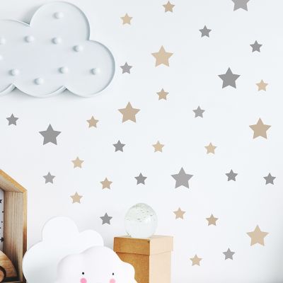 80/86pcs Grey and Brown Stars BOHO Style Wall Stickers for Kids Room Baby Nursery Wall Decals Stars Home Decorative Stickers DIY