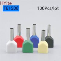 100PCS E Tube TE1508 Type Double Pipe Insulated Twin Cord Cold-press Terminal Block Connector Needle End Multicolor 2X1.5 mm2 Electrical Circuitry Par