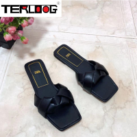 Women Shoes 2021 New Summer Sandals Fashion Beach Open Toe Slides Buckle Strap Casual Weave Chain Shallow Slippers Flats Shoes