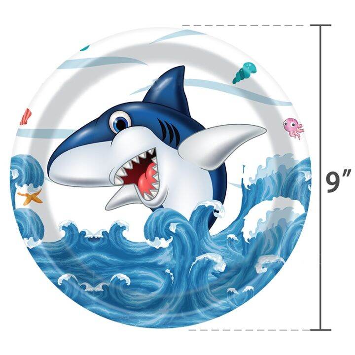 hot-qiwkzkweh-537-blue-shark-ocean-theme-วันเกิด-disposable-tableware-ใต้ทะเล-shark-แผ่นผ้าเช็ดปาก-happy-birthday-party-decor-เด็ก-babyshower