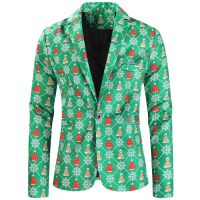 ZZOOI Christmas Tree Printed Green Blazers Jacket for Men Classic Single Button Slim Fit Blazer Hombre Xmas Party Stage Suit Outwear