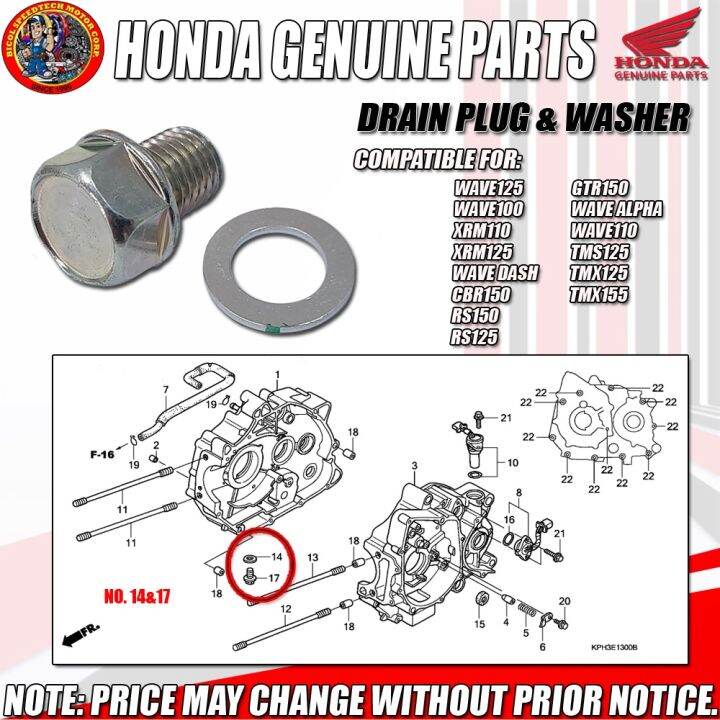 DRAIN PLUG & WASHER HONDA (HPI) (GENUINE 9280012000 / 90407259000) Lazada PH