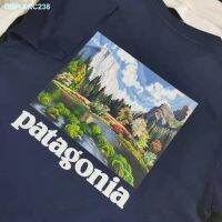 เลื่อนที่ Spot PATAGONIA เสื้อยืดแขนสั้นสำหรับผู้ชายและผู้หญิงผ้าฝ้ายพิมพ์ลายทิวทัศน์แนวย้อนยุคทรงหลวม