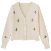 Brief paragraph small embroidery v-neck knitting cardigan female new during the spring and autumn 2023 han edition of easing the joker sweater coat