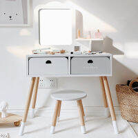 White Minimal Dressing Table โต๊ะเครื่องแป้งไม้เจ้าสีหญิงสีขาว พร้อมอุปกรณ์ครบเซ๊ต สำหรับเด็ก by Pollys House