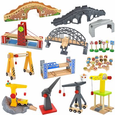 ใหม่รถไฟไม้ติดตามแข่งรถไฟของเล่นทุกชนิดของสะพานติดตามอุปกรณ์เหมาะสำหรับ Biro ไม้แทร็คของเล่นสำหรับเด็กของขวัญ