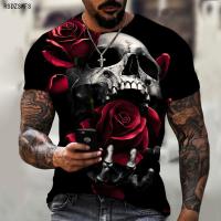 Skull Rose Romantic HD 3D Printing Mens And Womens T-shirt HD Short-sleeved Oversized Summer Short-sleeved Top