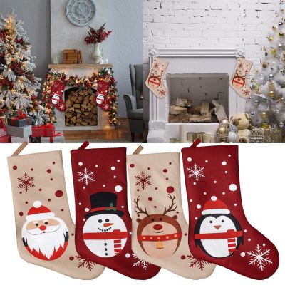 Merry Christmas Socks Candy Gifts Bag Christmas Tree Ornaments Sack Xmas Fireplace Stocking Santa Claus Snowman Deer Bags
