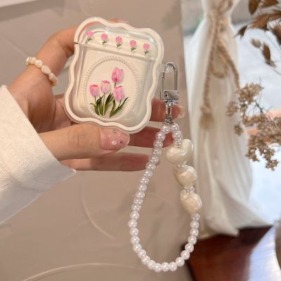 Retro Tulip Flowers Case for AirPods 1 2 Pro 3 Cases for AirPod 1 2 Pearl Bracelet Headset Charging Box Soft Protective Cover