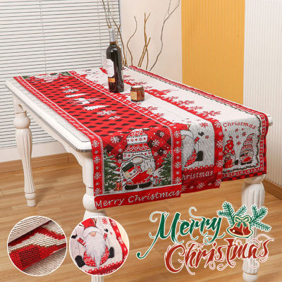 Rebrol【จัดส่งฟรี】 180X33Cm Christmas Decorations Table Runner โพลีเอสเตอร์ Snowflake Santa Claus โต๊ะรับประทานอาหาร Runner ในร่มกลางแจ้งตกแต่งบ้าน