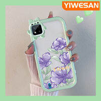 YIWESAN เคสสำหรับ Realme C20 C20A C11 C11 2020 Narzo 50i การ์ตูนกันกระแทกหลากสีดอกไม้สีม่วงเคสโทรศัพท์โปร่งใสสร้างสรรค์เคสใสลายสัตว์ประหลาดน้อยน่ารักปลอกซิลิโคน