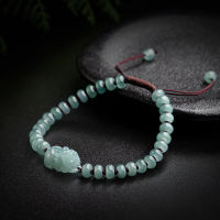 TIMESWIND หยกธรรมชาติพร้อมใบรับรอง Green Ice Pixiu Beaded Braid สร้อยข้อมือผู้หญิง Y1B