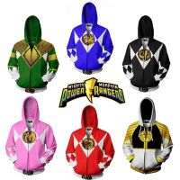 เสื้อกันหนาวมีฮู้ดพิมพ์ลายอะนิเมะ Power Rangers Mighty Morphin 3d