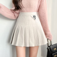 2021 Autumn New Vintage Women Pleated Skirt Streetwear Jupe High Waist Woolen Skirts British A-line Suit Skirt Skorts Falda