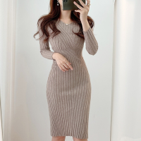 Vintage Long Sleeve Knitted Dresses for Women Party Robe Female Autumn 2021 Retro V-neck Bodycon Dress Korean Slim Waist Vestido