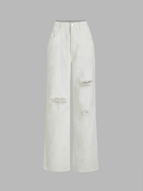 Cider Cider Kpop Denim Basic Ripped Jeans Lazada.co.th