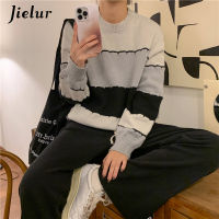 Jielur Woolen Knitted Patchwork Pullovers Women All-match Winter Hoodies O-neck Long Sleeve Sweatshirts Black Bottoming Sweaters