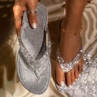 2022 Womens Flip Flop Slippers Slides Bling Rhinestone Ladies Shoes Casual Summer Flat Female Crystal Glitter Woman Plus Size