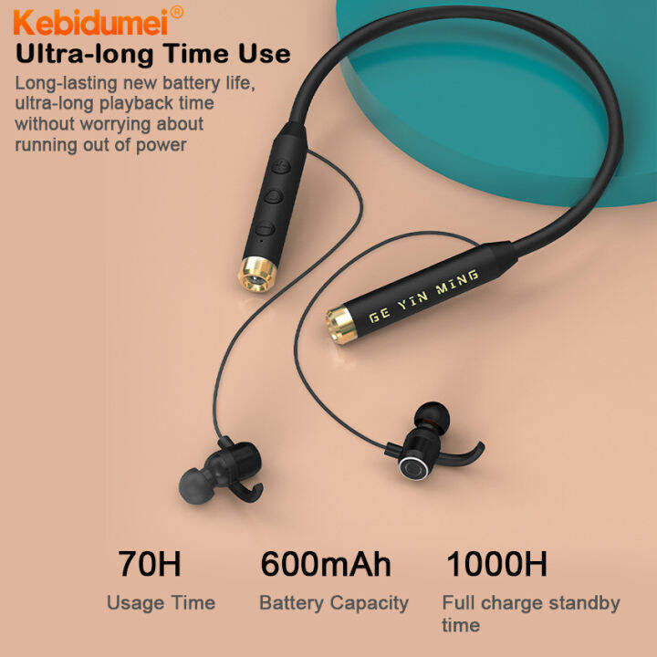 Kebidumei headphone nirkabel senter Neckband earphone Bluetooth