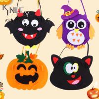 CEMOMEF ผ้าไม่ทอ ถุงขนมฮาโลวีนแบบทำมือ ค้างคาวผีผี แบบพกพาได้ DIY Trick or treat BAG สร้างสรรค์และสร้างสรรค์ กระเป๋าถือแบบถือ อนุบาลอนุบาล