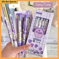 SHIRUI 6PCS/Set ประเภทกดกด ปากกาเจล พร้อมคลิปหนีบ ดอกทิวลิป ปากกาเซ็นชื่อ ที่มีคุณภาพสูง หมึกดำ0.5มม. ปากกาที่เป็นกลาง ของขวัญสำหรับนักเรียน