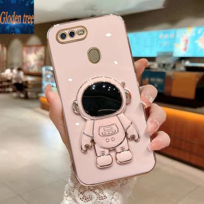 Gloden tree Folding Stand holder Astronaut Phone Case For OPPO A1K F11 A31 A5 2020 A9 2020 A7 A5S A12 A11K A52 A92 A15 A15S F9 A83 electroplate Soft silicone Square Bracket back cover