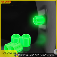 ? AM 4pcs Universal Fluorescent Luminous Tire Valve Stem ครอบคลุมวาล์วยางรถ CAP สีเขียว/สีเหลือง/สีฟ้า/ผงเรืองแสงสีแดง