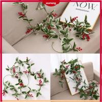 WUMENG 200ซม. Family Party Holly Leaves Decor คริสต์มาสปลอมสีแดง Berries Garland ประดิษฐ์ Greenery