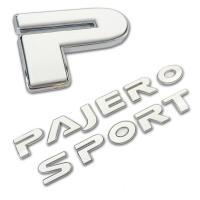 Logo โลโก้ 3D PAJERO SPORT มิตซูบิชิ ปาเจโร่ สีขาว สำหรับ Mitsubishi Pajero Sport Montero ปี 2015-2018