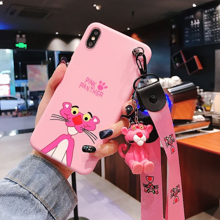 yellow-peach-flavor-ins-กรณีการ์ตูนสำหรับ-iphone-11-12-pro-xs-max-xr-6-7-8บวกเสือดำ-tpu-ยืน-h-older-สายคล้องโทรศัพท์นุ่มเชือก