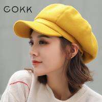 Cokk Beret หญิงฤดูใบไม้ร่วงฤดูหนาวหมวกสำหรับผู้หญิงแปดเหลี่ยมเด็กส่งหนังสือพิมพ์หมวกจิตรกรหมวก boina feminina อังกฤษสไตล์ crass