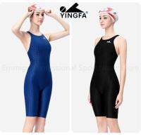 FINA Kneesuit YINGFA ชุดว่ายน้ำนักกีฬาสีดำสำหรับชุดว่ายน้ำแข่งแข่งขันของผู้หญิงลดความต้านทานและปรับปรุงความเร็วในการว่ายน้ำ