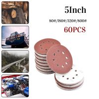 ♂ 60pcs 5 Inch 125mm Round Sandpaper Sanding Disc Eight Hole Disk Sand Sheets Grit 80-800 Hook and Loop Polish Abrasive Tools