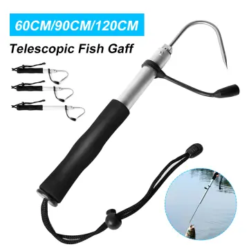 SANLIKE Telescopic Fish Gaff With Stainless Sea Fishing Spear Hook Tackle, Soft Rubber Handle Aluminium Alloy Pole For Saltwater Offshore Ice Tool