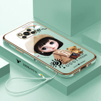 (คลังสินค้าพร้อม) เคสเคสมือถือสำหรับ Xiaomi Poco X3 Nfc/poco X3 Pro พร้อมฟรีสายคล้อง + การ์ตูนสาวน่ารักขอบสี่เหลี่ยมชุบฝาหลังนิ่ม