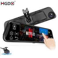 ❦ HGDO 12 quot; 3 in 1 Dash Cam Android 4G GPS NAVI WiFi Dual Cameras FHD 1080P Auto Rearview Mirror Driving Video Recorder 24H Monitor