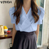 VONDA เสื้อเชิ้ตแฟชั่นสำหรับผู้หญิง,เสื้อสวมหัวขนาดใหญ่สำหรับงานเลี้ยงคลับเสื้อยืดสีพื้นเสื้อยืดลำลองสไตล์เกาหลี