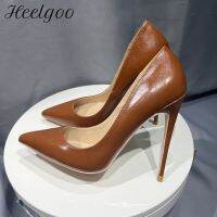 Heelgoo รองเท้าส้นสูงผู้หญิงแบบผิวด้านปลายแหลมคลาสสิกสีน้ำตาลรองเท้าส้นเข็มสง่างามสำหรับ OL รุ่นขนาดพิเศษปาร์ตี้33-46