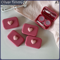[Oliver Timmy] กล่องสีชมพูสำหรับเด็กนักเรียนขนาดเล็กพกพาได้กล่องคู่แบบหวานเคสคอนแทคเลนส์