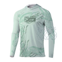 ผู้ชาย PELAGIC ตกปลา Hooded Mens Long Sleve ตกปลาเสื้อยืด Hoodies เสื้อผ้ากลางแจ้ง UPF 50 Sun Protection Performance Fish