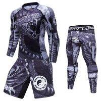 Jiu Jitsu เสื้อยืดชกมวย + กางเกง Rashguard ผู้ชายมวยไทยกางเกงขาสั้น MMA Bjj คิกบ็อกซิ่ง4ชิ้น/เซ็ตบ็อกเซอร์ชุดกีฬาฟิตเนส Gi เสื้อยืด