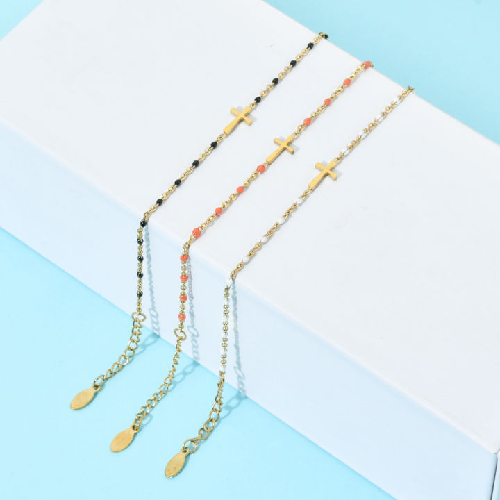 18cm-length-fashion-women-gold-layer-1-piece-gift-cross-stainless-steel-chain