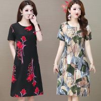 [COD] shipping for middle-aged and elderly mothers silk short-sleeved dress womens summer mid-length large size loose western-style jumpsuit