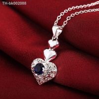 ▧♚✑ Fashion brand 925 Sterling Silver Necklace For Women Jewelry Classic blue crystal heart Pendant birthday gifts Wedding party