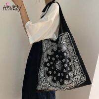 HISUELY 2022 Ladies BLACK HIP HOP BANDANA STYLE AESTHETIC CANVAS SHOPPER BAG Women Reusable ShoulderBags Student Handbags Tote