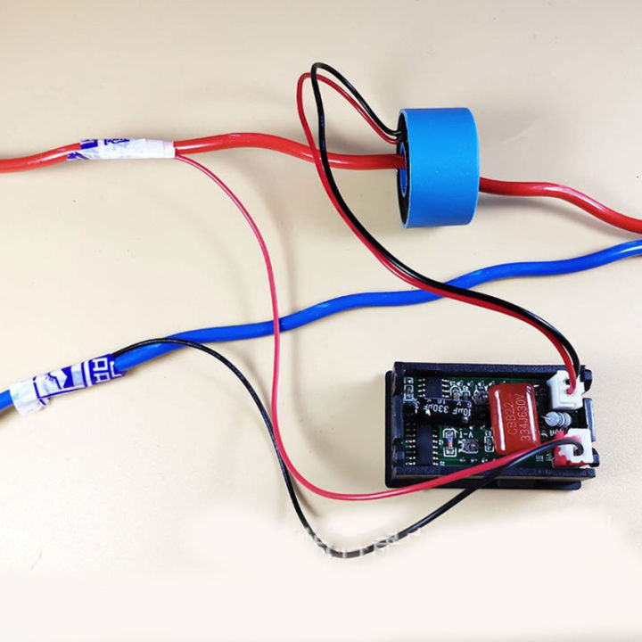 โวลต์มิเตอร์แอมมิเตอร์แรงดันไฟฟ้าดิจิทัลขนาดเล็ก10a-ac-60-500v-เครื่องวัดค่ามิเตอร์ปัจจุบันจอแสดงผล-led-คู่สีฟ้าสีแดง